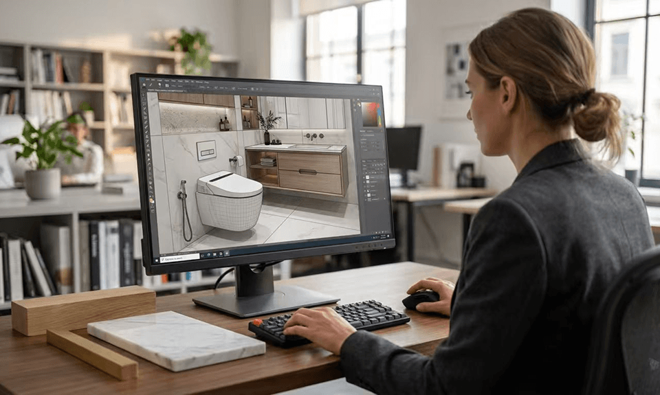 Commercial bathroom interior solution for architects and designers