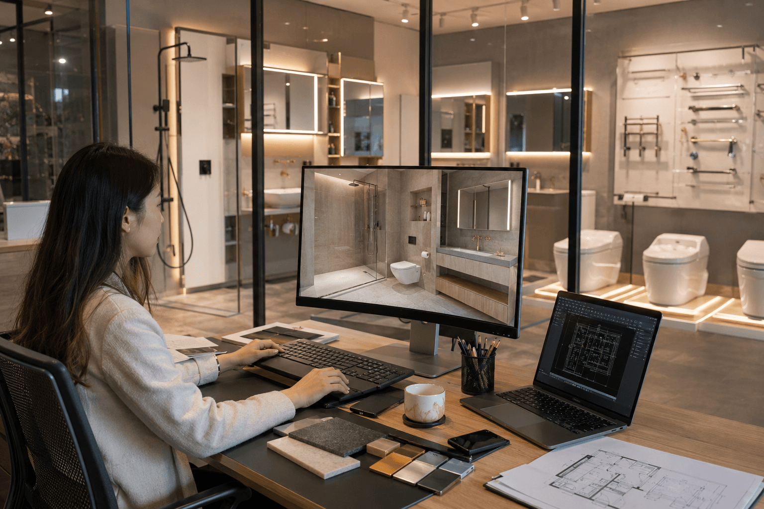 Commercial bathroom interior solution for architects and designers