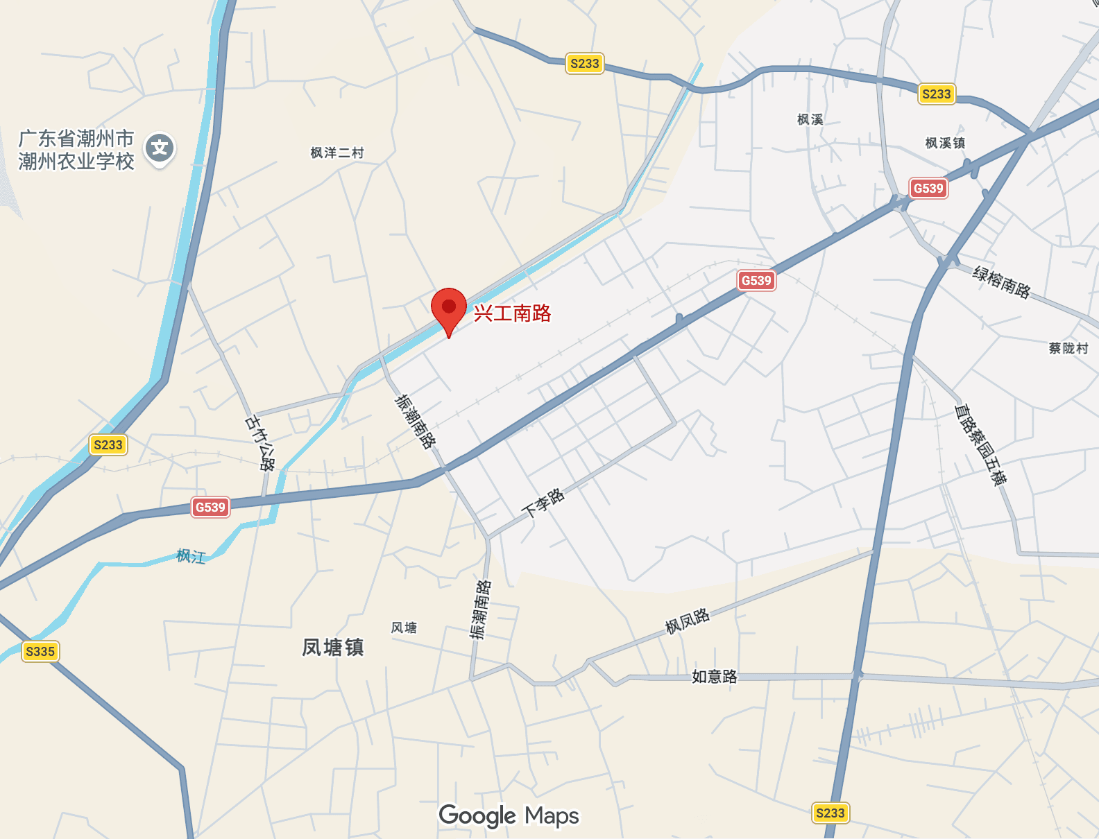 Map showing the Chaozhou factory on Xinggong South Road in Chaozhou.