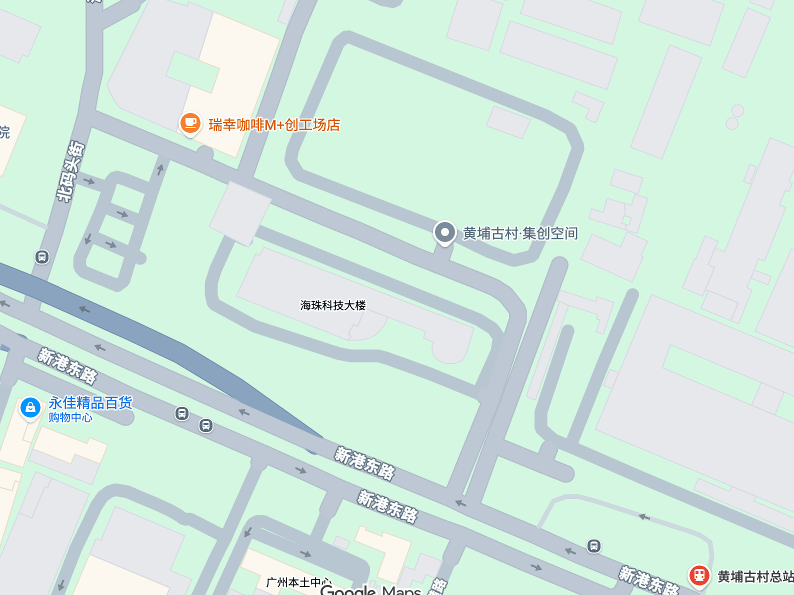 Map showing the Guangzhou showroom near Huangpu North Wharf in Haizhu District, Guangzhou.